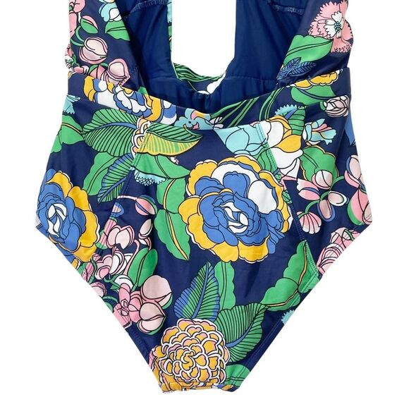 NEW ModCloth The Bethany One-Piece Swimsuit Size Large Navy Floral Plunge Halter - Picture 9 of 14